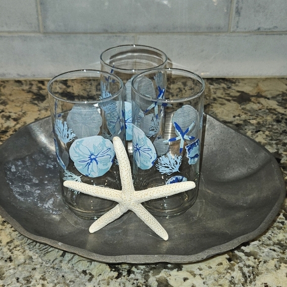 Source Unknown Other - Coastal Blue Shell Glass Set